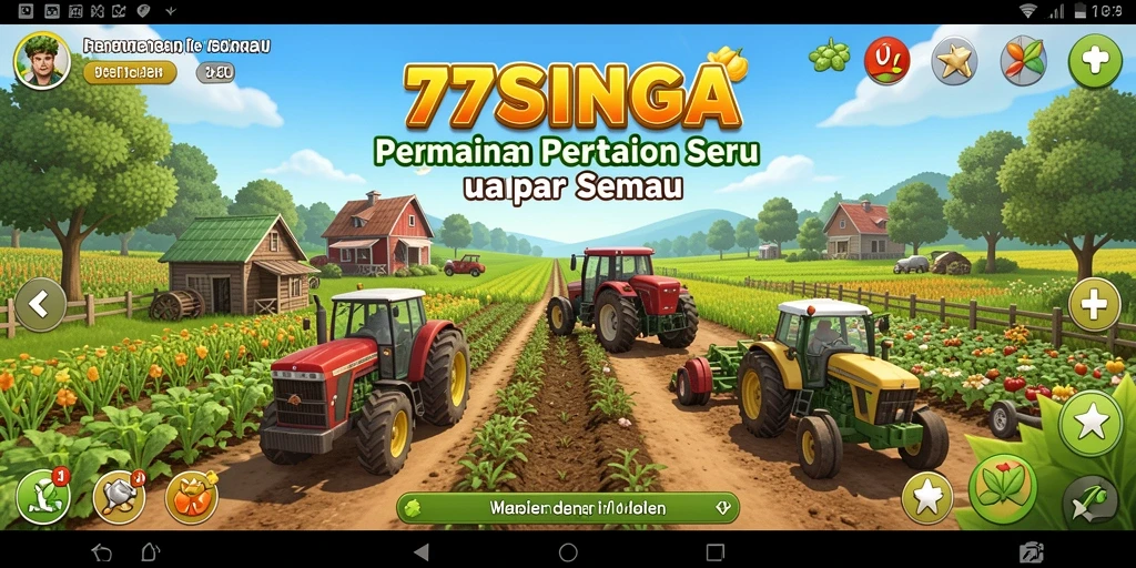 Tampilan gameplay <strong>77SINGA</strong> yang menampilkan kebun yang rimbun dan berwarna-warni.