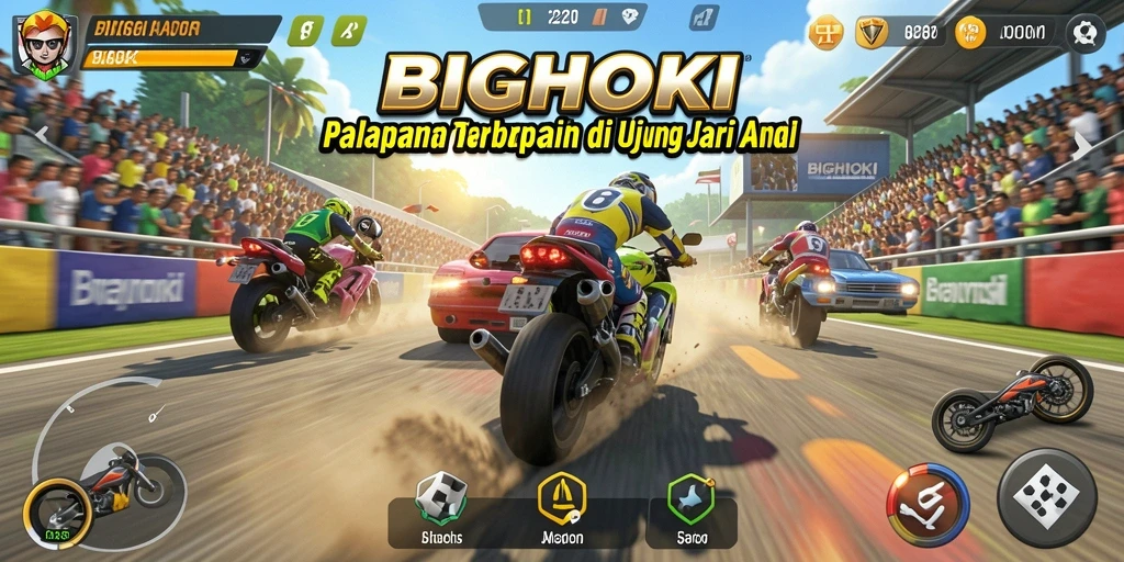 Screenshot gameplay BIGHOKI yang penuh aksi balapan.