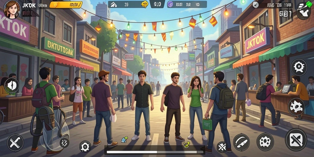 Tangkapan layar JKTOK menampilkan momen seru dalam kehidupan sosial virtual.