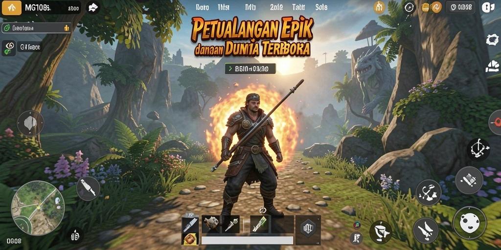 Tampilan gameplay MG108 yang menakjubkan dalam dunia terbuka.
