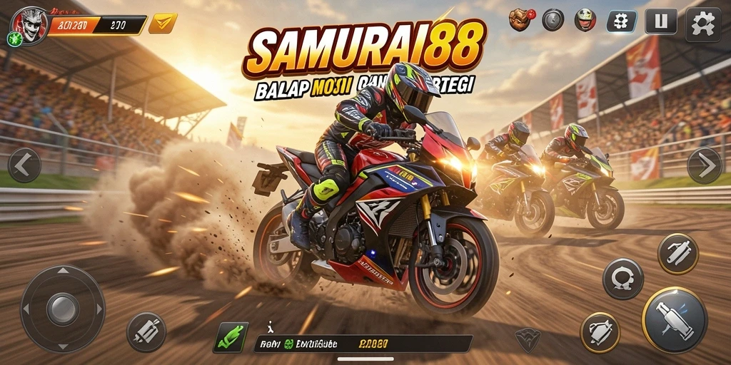Tampilan gameplay mendebarkan di trek balap SAMURAI88.